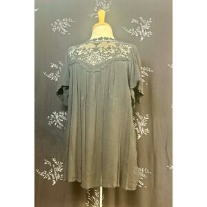 Torrid Womens Black Crochet Lace Yoke Babydoll Tunic Top